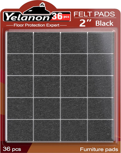 Yelanon Felt Furniture Pads for Hardwood Floors -36 Pcs 2" Premium Floor Protectors for Furniture, Felt Pads for Chair Legs, Black