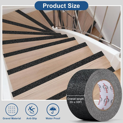 Anti Slip Tape 2 Inch x 16.5 Ft, Non Slip Waterproof Safety Grip Adhesive Traction Tape for Steps, Stair Treads and Ramps, Indoor & Outdoor Use
