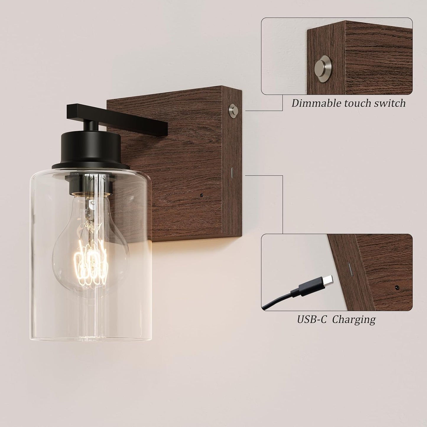 Battery Operated Wall Sconce Set of 2, Black Rechargeable Wall Lights with Timer Function, Easy Install Dimmable Wireless Wall Lamps Sconces Wall Decor for Living Room Bedroom Hallway, Emergency 3000K