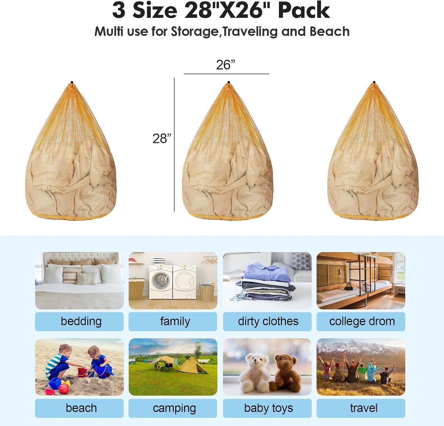 3 Pack XXL Mesh Laundry Bags for Delicates, Extra Large Laundry Wash Bags for Clothes,Bed Linen,Toys with Drawstring Closure Sturdy(3 XXLarge 28 x 26 Inches)