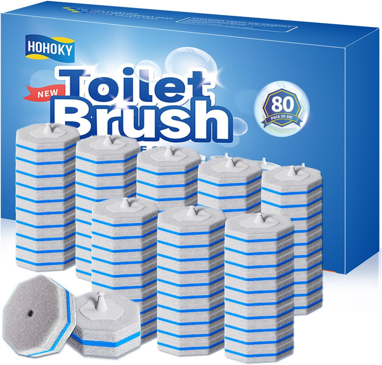 Hohoky Disposable Toilet Brush Cleaning System, Two Sets of Wands and 60p Refills Pads Replacement Heads, Wall Mounted Toliet Stick Wand Starter Kit Bathroom Maintenance, Toilet Bowl Cleaner Holder