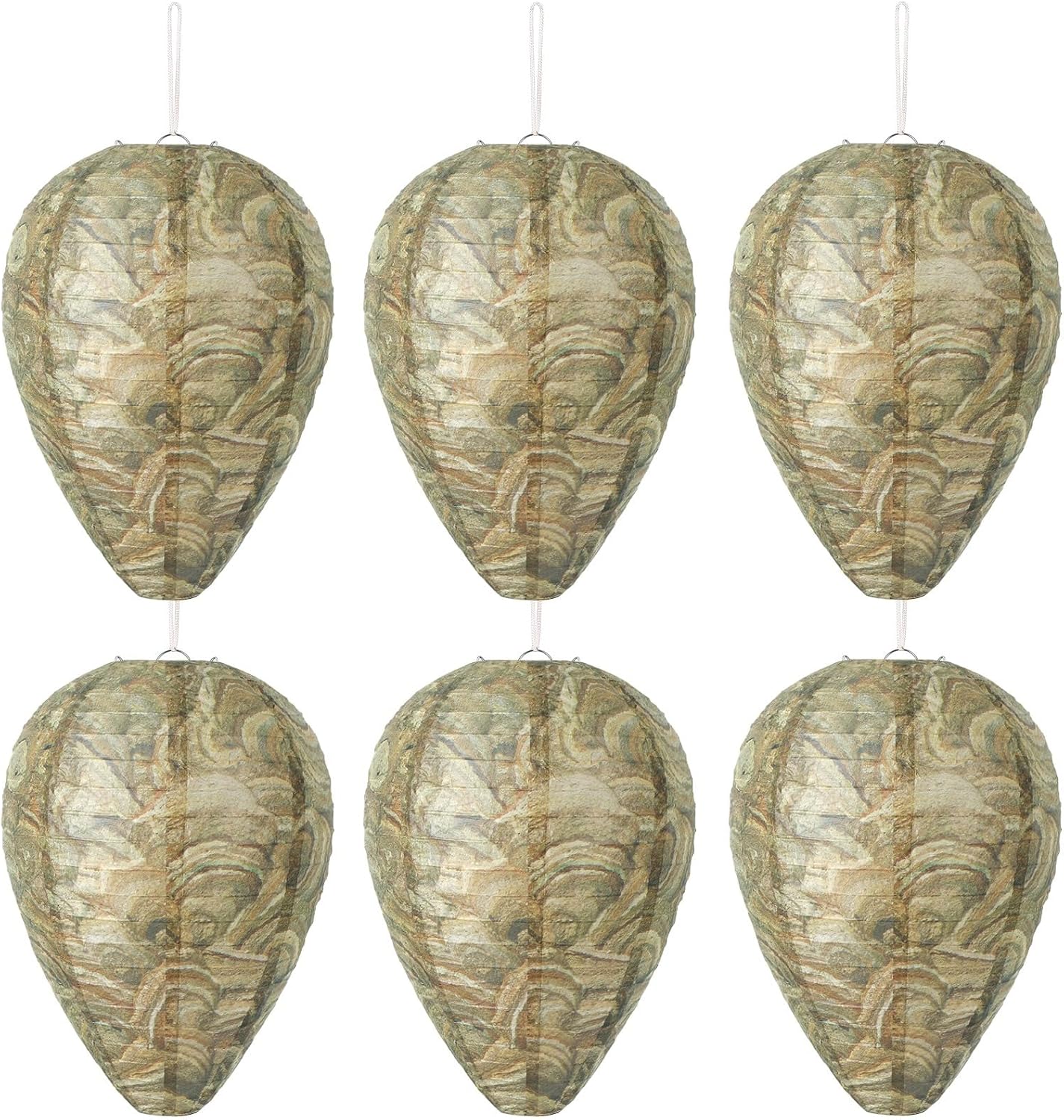 DECYOOL 6 Pack Paper Fake Wasp Nests Decoys for Yellow Jackets and Wasps | ﻿ Oversized Paper Build, Eaves/Garbage/Pool Areas, Territorial Hive Mimicry, Hanging Design,Easy Mount