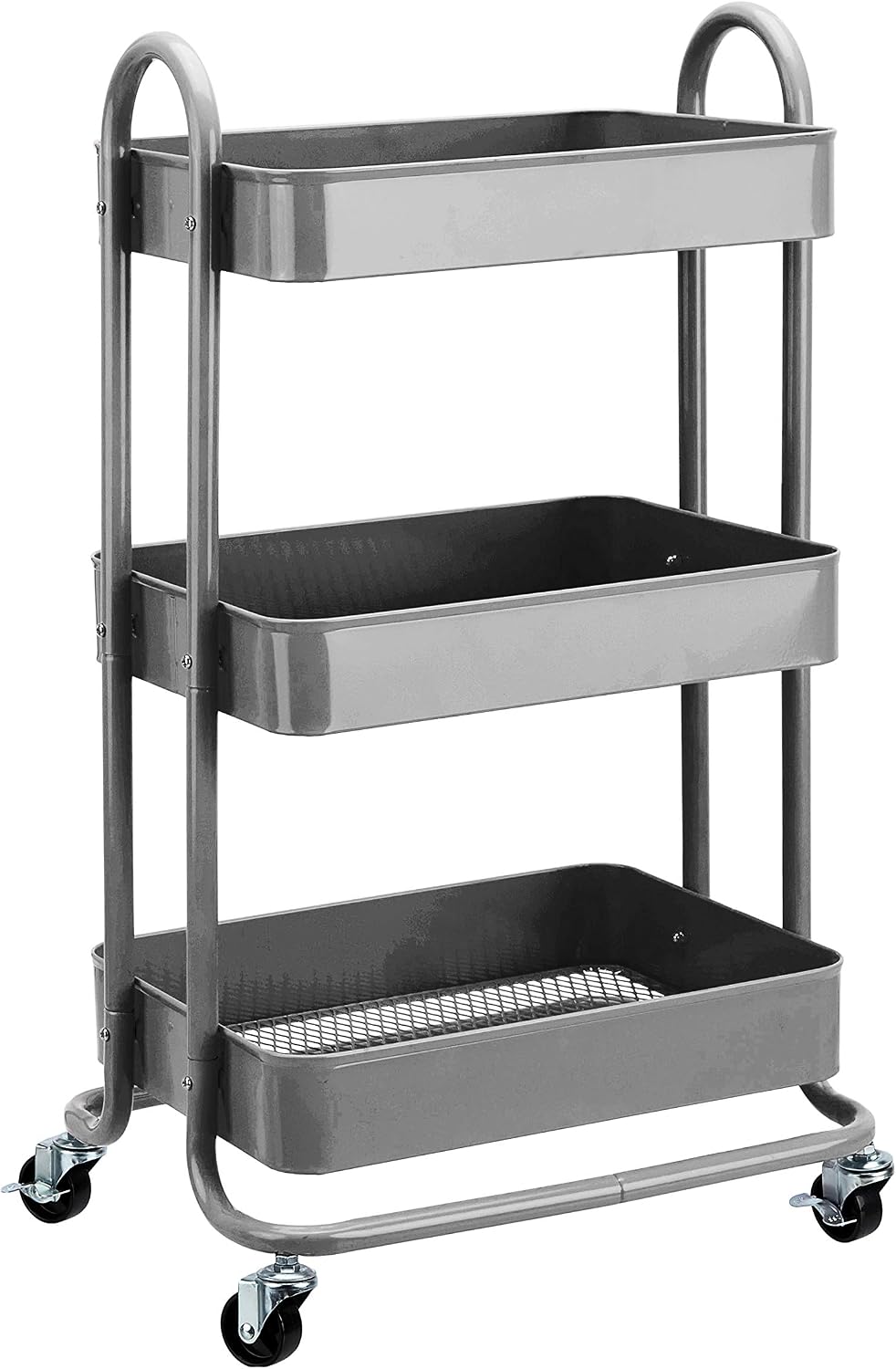 Amazon Basics 3-Tier Rolling Utility Cart, Storage Organizer, Lockable Wheels, Multifunctional Storage, Portable Mobile Shelving Unit, White