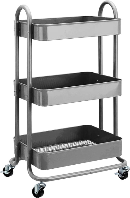 Amazon Basics 3-Tier Rolling Utility Cart, Storage Organizer, Lockable Wheels, Multifunctional Storage, Portable Mobile Shelving Unit, White