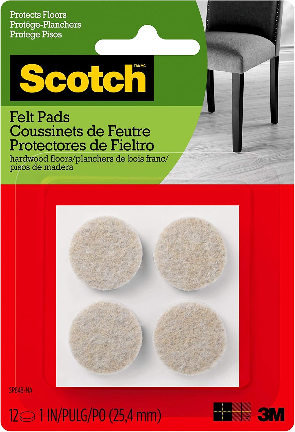 Scotch Felt Pads, Felt Furniture Pads for Protecting Hardwood Floors, Round, 1 in. Diameter, Beige, 16 Pads