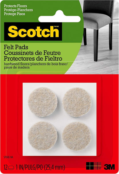 Scotch Felt Pads, Felt Furniture Pads for Protecting Hardwood Floors, Round, 1 in. Diameter, Beige, 16 Pads