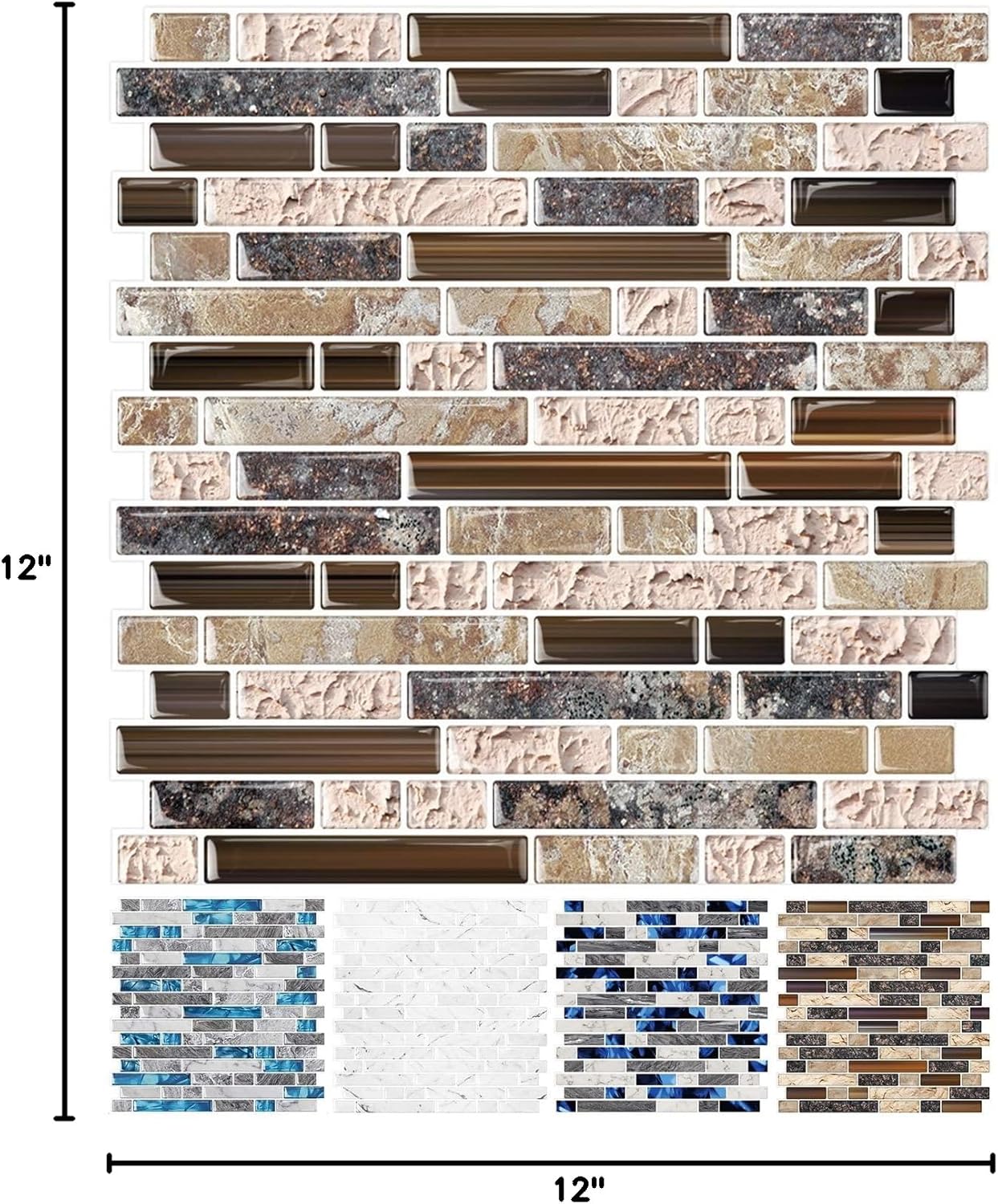 STICKGOO Thicker Design Peel and Stick, Self Adhesive Stick On Tile Backsplash for Kitchen and Bathroom, Beige & White, 12”×12”, 10 Sheets