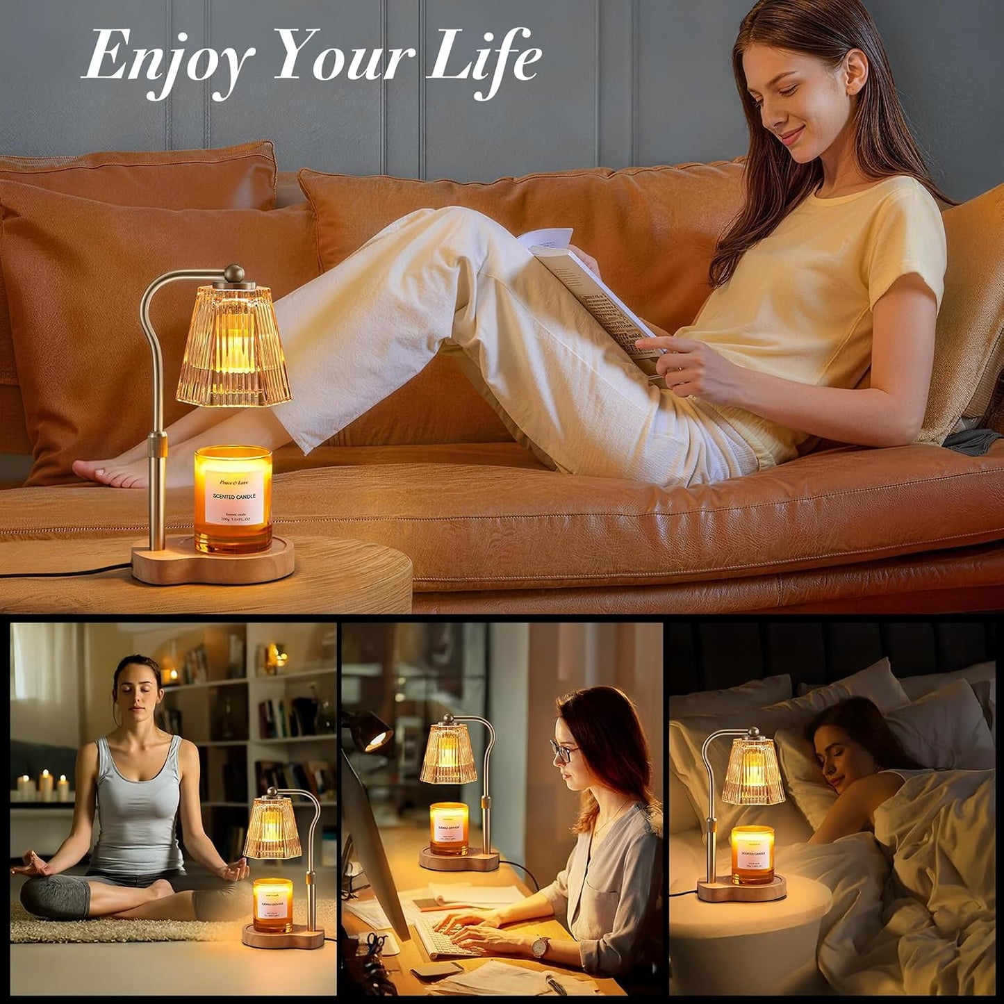 Candle Warmer Lamp with Timer & Dimmable Settings, Adjustable Height Flameless Scented Wax Melter for Jar Candles, Elegant Home Decor Warmer Lamp with 2 Bulbs, Gift for Women Mom Friend Family, Black