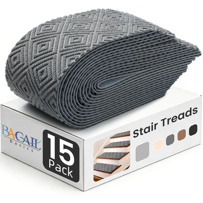 BAGAIL 15 Pack Non-Slip Stair Treads for Wooden Steps, 8"x30" Peel and Stick Carpet Stair Runners, Machine Washable Indoor Step Covers with No-Residue Adhesive for Dogs, Kids & Elderly - Bluish Grey