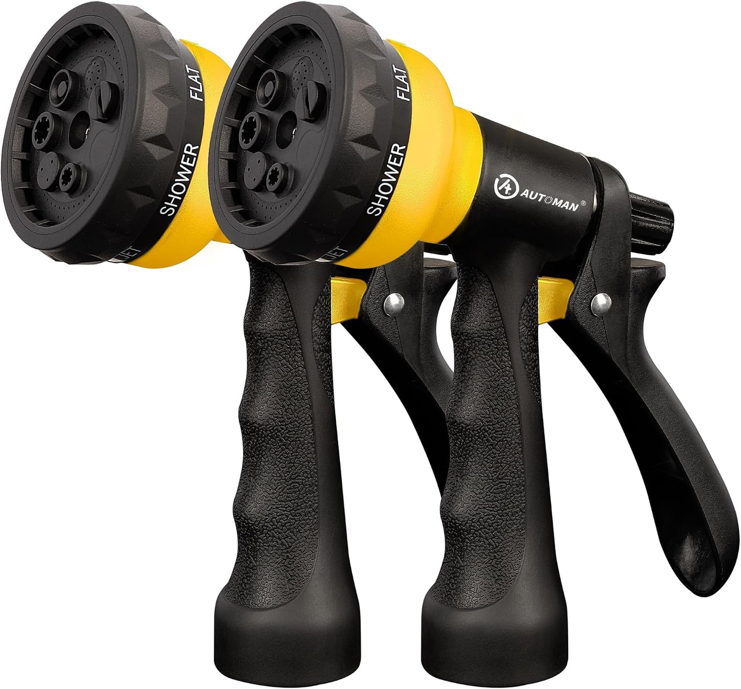 AUTOMAN Garden Hose Nozzle - 2 Pack, 100% Metal High Pressure Spray Nozzle, Labor-Saving Design, Heavy Duty for Garden Watering, Car Washing, Window Cleaning, Pets Bathing