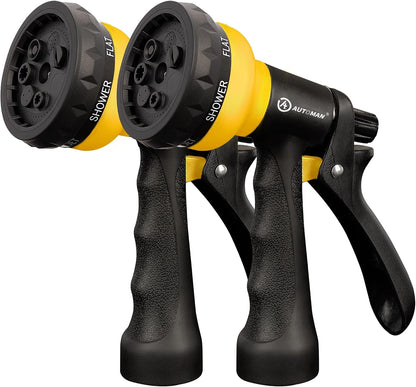 AUTOMAN Garden Hose Nozzle - 2 Pack, 100% Metal High Pressure Spray Nozzle, Labor-Saving Design, Heavy Duty for Garden Watering, Car Washing, Window Cleaning, Pets Bathing