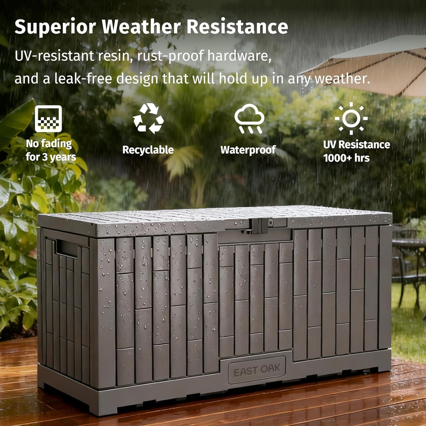 EAST OAK Outdoor Storage Box, 31 Gallon Deck Box Indoor and Outdoor Use, Waterproof Resin Storage Bin for Package Delivery, Patio Cushions, Gardening Tools, Lockable, UV Resistant, Grey