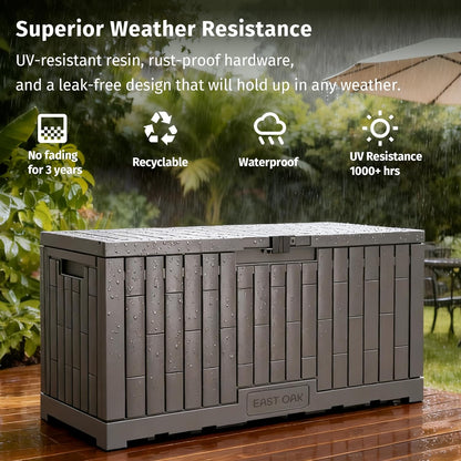 EAST OAK Outdoor Storage Box, 31 Gallon Deck Box Indoor and Outdoor Use, Waterproof Resin Storage Bin for Package Delivery, Patio Cushions, Gardening Tools, Lockable, UV Resistant, Grey