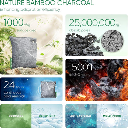 Activated Charcoal Odor Absorber,6 Pack Nature Odor Eliminator for Shoes, Bamboo Charcoal Air Purifying Bags,Shoe Deodorizer for Fresh Sneakers,Shoe Smell Remover