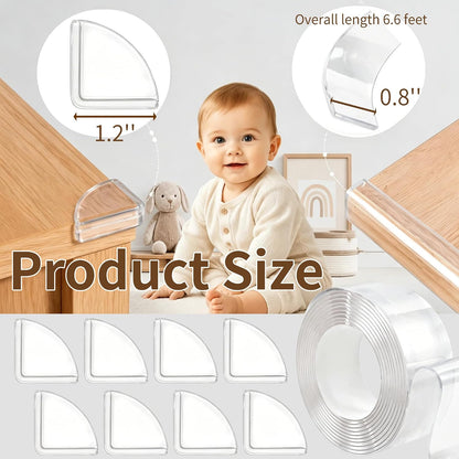 Silicone Corner Protectors & Edge Guards Kit, 0.8in x 6.6ft Clear Edge Protector, Self Adhesive Table Corner Guards Pads, Waterproof Furniture Safety Guards for Sharp Edges, Childproofing for Home