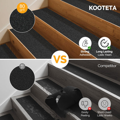 KOOTETA Stair Treads for Wooden Steps Indoor, 15 Pack 8" X 30" Non Slip Carpet Stair Treads with Reusable Adhesive for Kids Elders and Dogs, Surface Polyester TPR Backing Stair Runner Rugs, Dark Grey