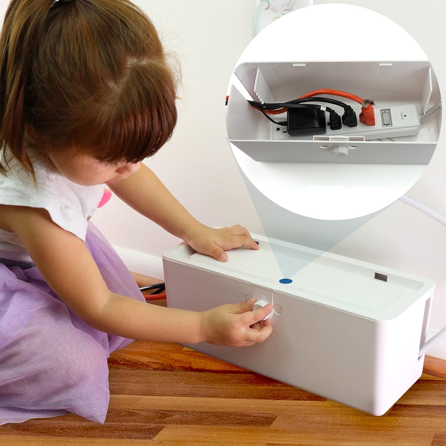 Power Strip Cover and Outlet Cover Box - Effectively Baby Proofs Power Strip on Floor or Wall, Protects Small Hands & Fingers, Cover Box and Outlet Cover Box (White-Bundle)