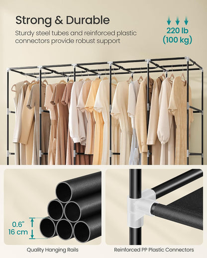 SONGMICS Portable Closet, Wardrobe Closet Organizer with Cover, 3 Hanging Rods and Shelves, 4 Side Pockets, 51.2 x 17.7 x 65.7 Inches, Large Capacity for Bedroom, Living Room, Ink Black URYG092B02