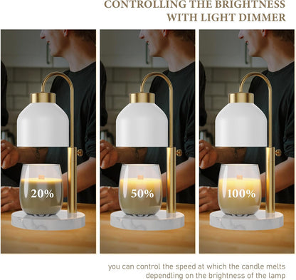 AIKUT Candle Warmer Lamp, with 2 Bulbs,Timer & Dimmer,Compatible with Large Yankee Candle Jars,3 Wick Candles,Height Adjustable Electric Top Candle Melter,White,110-120v