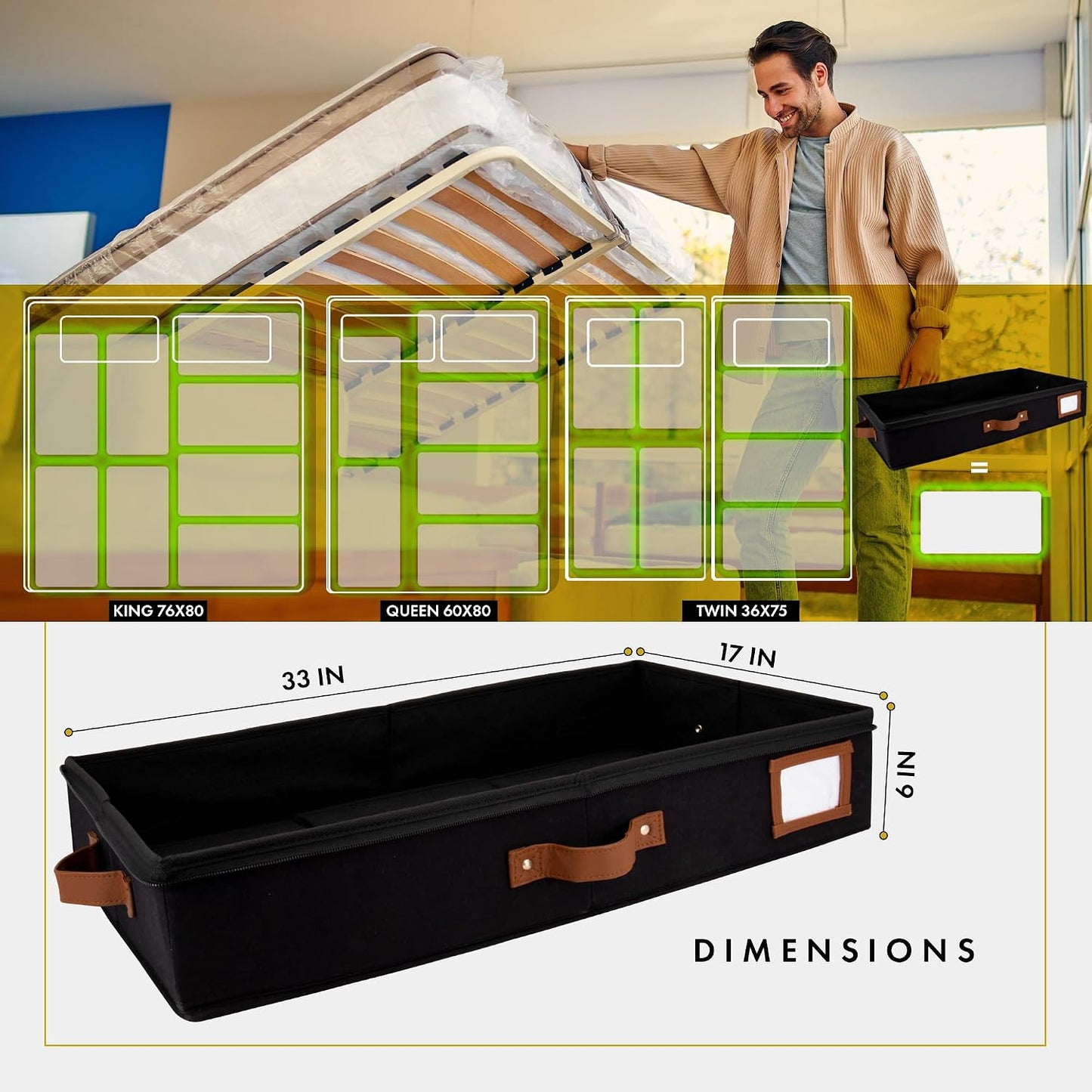 HOMELUX THEORY 2pc Low Profile Under Bed Storage Containers, Thin Under Couch Storage Organizer with Bins & Lids, Underbed Storage Box Ideal for Seasonal Clothes, Blankets, Fabric & Shoes (Ivory)