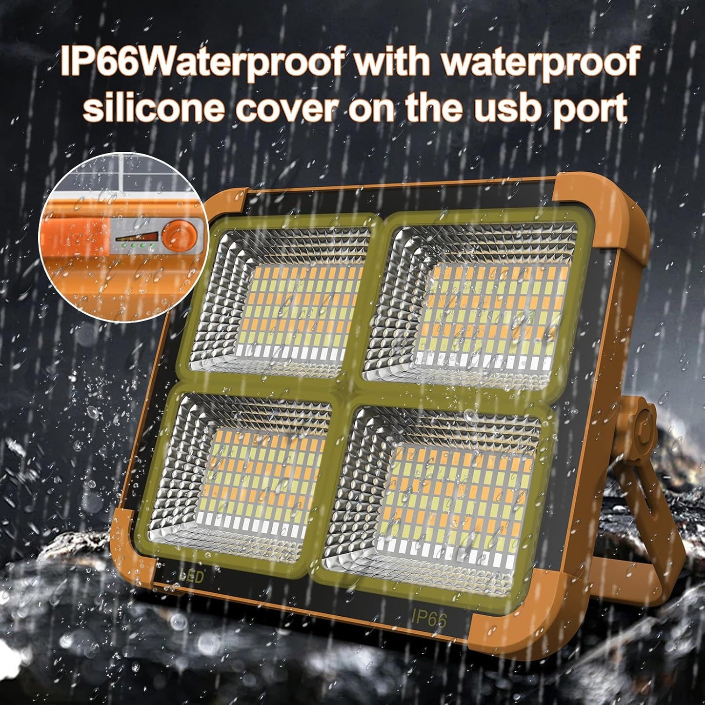Portable LED Work Solar Light 100W 16500mAh 10000 LM with Stepless Brightness Job Site Battery Rechargeable LED Floor Light for Emergency Worklight for Hurricane