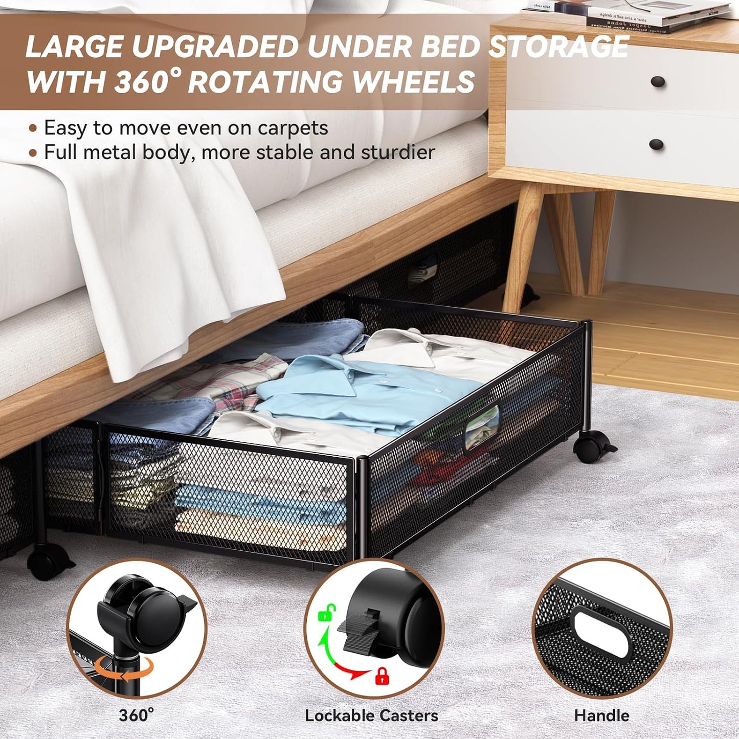 Under Bed Storage, Under the Bed Storage Containers with Wheels, Under Bed Shoe Storage Organizer Drawer for Bedroom Clothes Shoes Blankets -2Pack