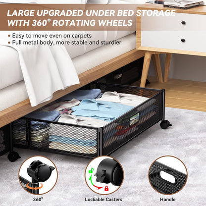 Under Bed Storage, Under the Bed Storage Containers with Wheels, Under Bed Shoe Storage Organizer Drawer for Bedroom Clothes Shoes Blankets -2Pack