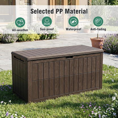 Tangkula 25 Gallon Waterproof Outdoor Storage Box with Lockable Lid | PP Resin, Wicker Patterned, Indoor Outdoor Use, Portable, Versatility, for Deck, Pool, Patio Cushions, Garden Tools