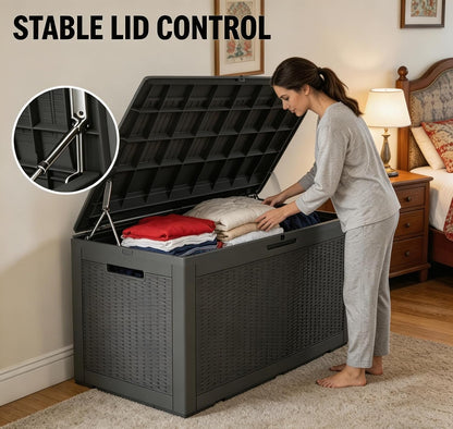 LAUSAINT HOME 320 Gallon Resin Deck Box, Package Delivery Box with Lockable Lid, Waterproof Outdoor Storage Box For Garden Tools, Patio Cushions(320 Gallon,Black)