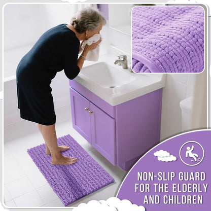 Yimobra Bathroom Rugs Non Slip Washable - Ultra Soft Absorbent Chenille Bath Mat, Quick Dry Shaggy Floor Carpet for Tub Shower, Gray Home Decor Accessories, 24x17 Inch