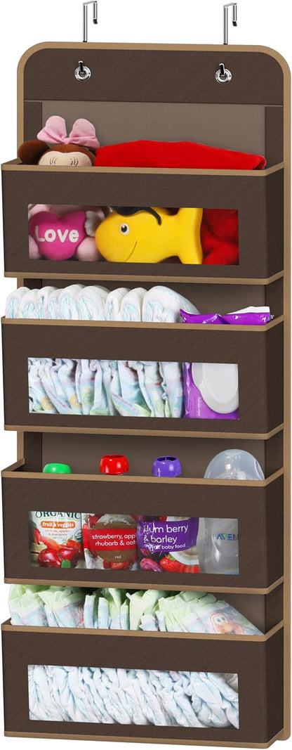 Simple Houseware 6 Clear Window Pocket Over Closet Door Storage Hanging Organizer for Bedroom, Bathroom, Pantry, Beige