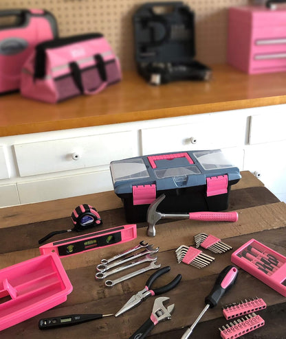 Apollo Tools 53 Piece Household Tool Set Includes Tools and Tool Box with a Selection of Most Needed Tools for Basic DIY Repairs, Maintenance and Crafts - Red