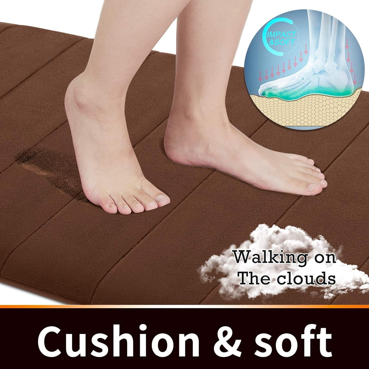 Yimobra Memory Foam Bath Mat, Super Soft Absorbent Bathroom Rug Non Slip, Quick Dry, Machine Washable Floor Carpet for Tub Shower, Home Decor Accessories, 24x17, Grey