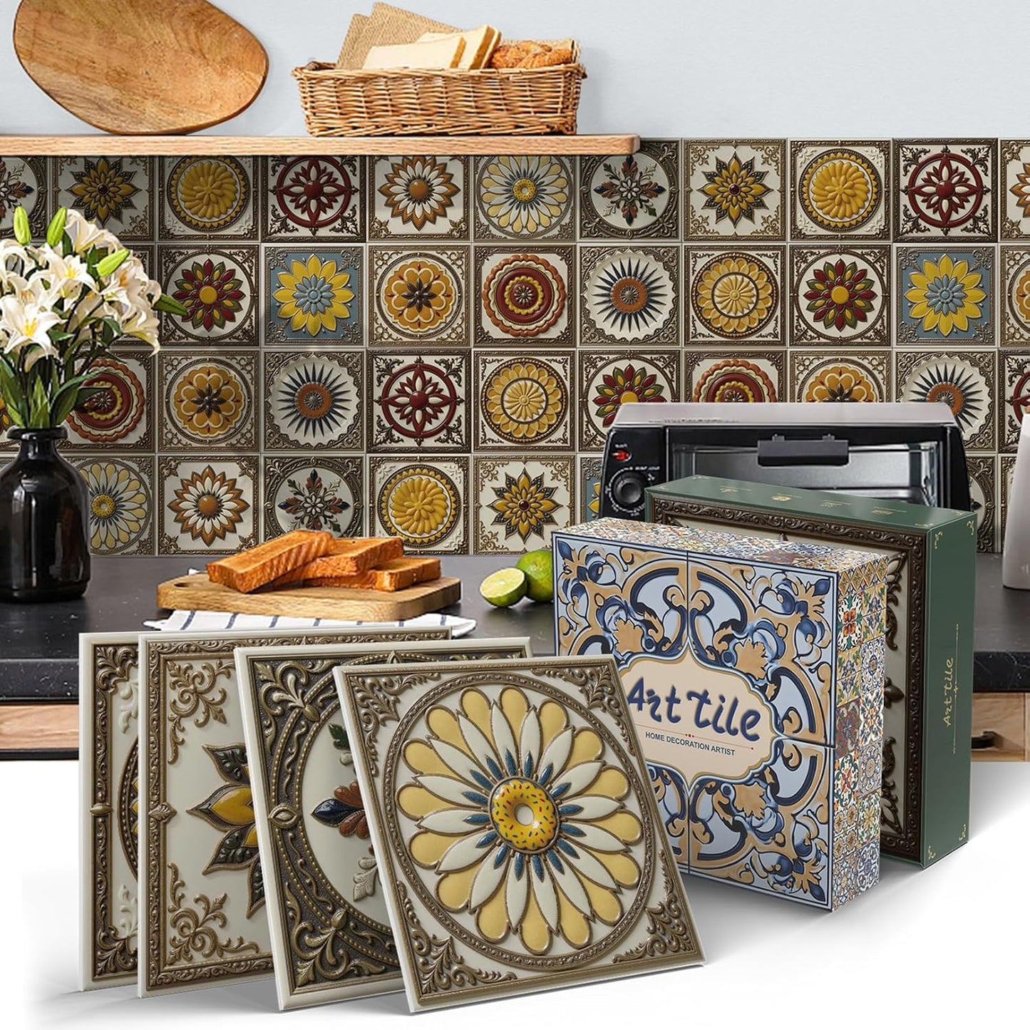 Peel and Stick Backsplash Tile Sticker for Kitchen and Bathroom Walls - 24 Removable 5.9"x5.9" Tiles, Waterproof
