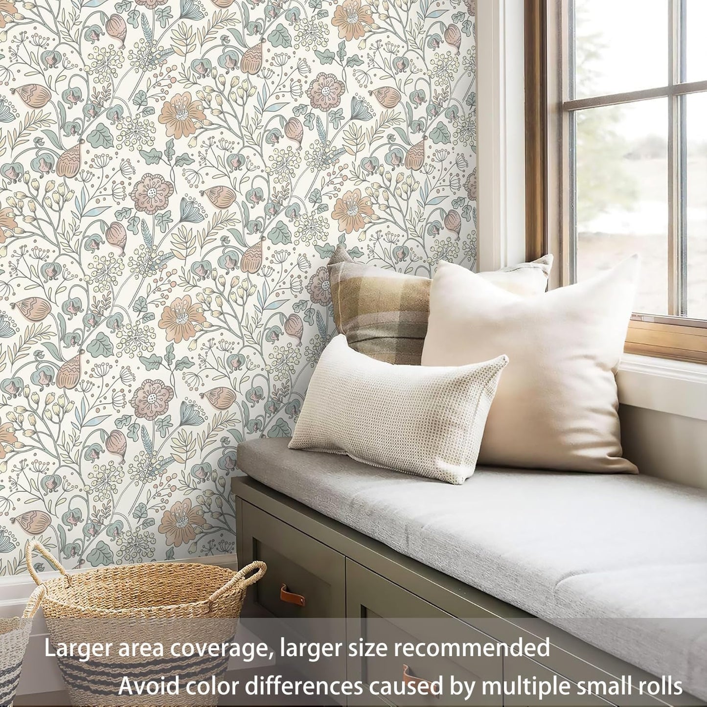 HeloHo Blue Floral Wallpaper Peel and Stick Self Adhesive Removable Wall Paper 16.1" X 118" Renter Friendly Waterproof Wallpaper Contact Paper for Furniture Living Room Bedroom Decor