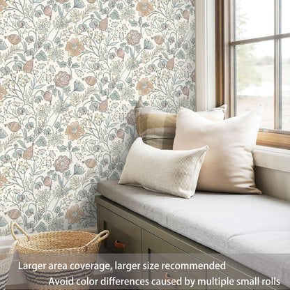 HeloHo Blue Floral Wallpaper Peel and Stick Self Adhesive Removable Wall Paper 16.1" X 118" Renter Friendly Waterproof Wallpaper Contact Paper for Furniture Living Room Bedroom Decor
