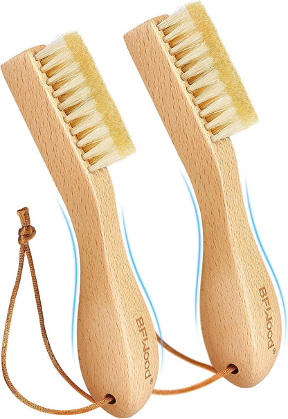 BFWood Laundry Stain Brush, Natural Soft Boar Bristles, Removes Tough Stains from Delicate Fabrics Like Knits, Cotton, and Linens, Gentle on Fabrics, No Damage