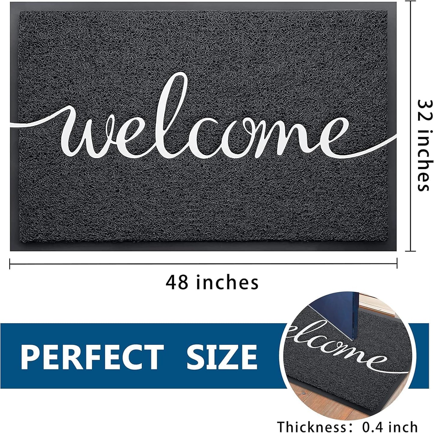 EARTHALL Door Mat Outside Inside Home Doormat, 30"x17.5", Durable Floor Mat Non Slip Mat Ultra Absorb Mud Easy Clean Front Doormat for Garage, Entryway, Patio, High Traffic Areas, Black