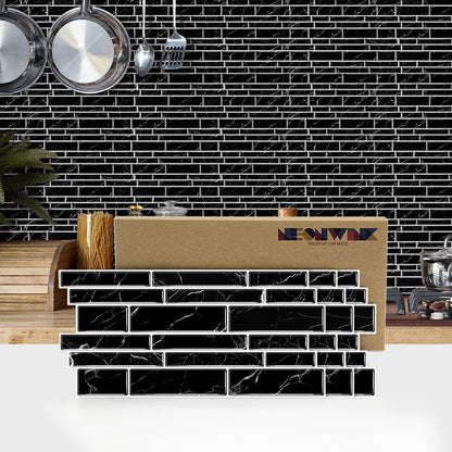 Vinyl Grey Black Tiles backsplash Wallpaper Peel and Stick,Waterproof Tile Decals for Kitchen Bathroom Restaurant Apartment Wall Renovation or Decor(25 Pcs 9.68 * 4.53 inch)