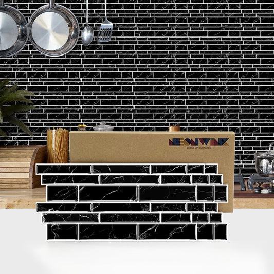Vinyl Grey Black Tiles backsplash Wallpaper Peel and Stick,Waterproof Tile Decals for Kitchen Bathroom Restaurant Apartment Wall Renovation or Decor(25 Pcs 9.68 * 4.53 inch)