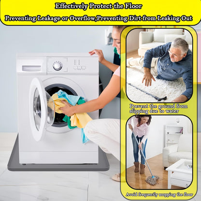 27×27inch Washer Drain Pan Silicone Mat, With Raised Edge Washing Machine Silicone Mat, Multi-function Non Slip, Soft Foldable Portable Waterproof Pad（grey）