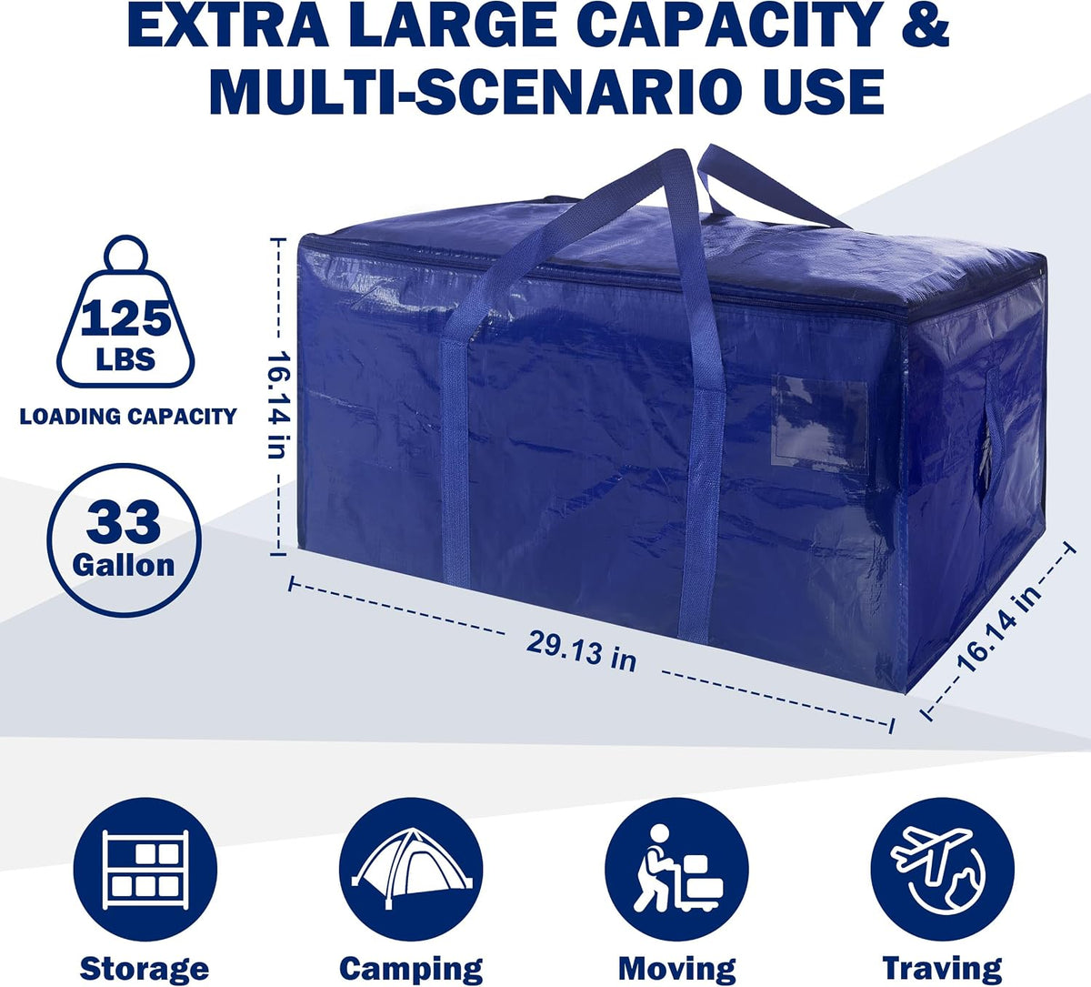 8 Pack Extra Heavy Duty Large Moving Bags with Strong Zipper & Carrying Handles, Sturdy Clothes Storage Bags Totes Bins, Packing Bag Move Boxes College Moving Supplies, Dark Blue - 24 gal