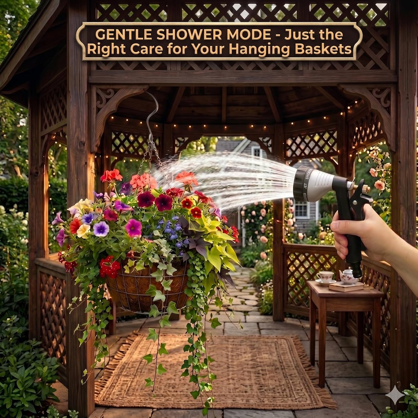 GREEN MOUNT Water Hose Nozzle Spray Nozzle, Metal Garden Hose Nozzle with Adjustable Spray Patterns, Perfect for Watering Plants, Washing Cars and Showering Dogs & Pets