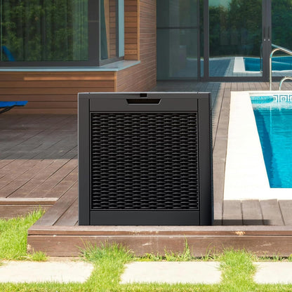 NUNU LAB Outdoor Storage Box, 45 Gallon Outside Deck Box Waterproof, Resin Outdoor Storage Cabinet With Lockable Lid, Backyard Storage Bench For Garden Tools, Patio Cushions, Pool Tools, Black