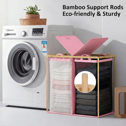 efluky Laundry Hamper with Lid, Trio Laundry Basket with 2 Removable Bags, 3 Section Laundry Bin with Bamboo Handles for Bathroom, Bedroom & Laundry Room, 160L (42.3 Gallon) Beige