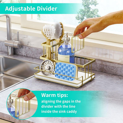 HapiRm Sink Caddy Sponge Holder - Kitchen Sink Organizer with Instant Drying Stone and Brush Holder, Stainless Steel Sponge Caddy for Kitchen Countertop - Black