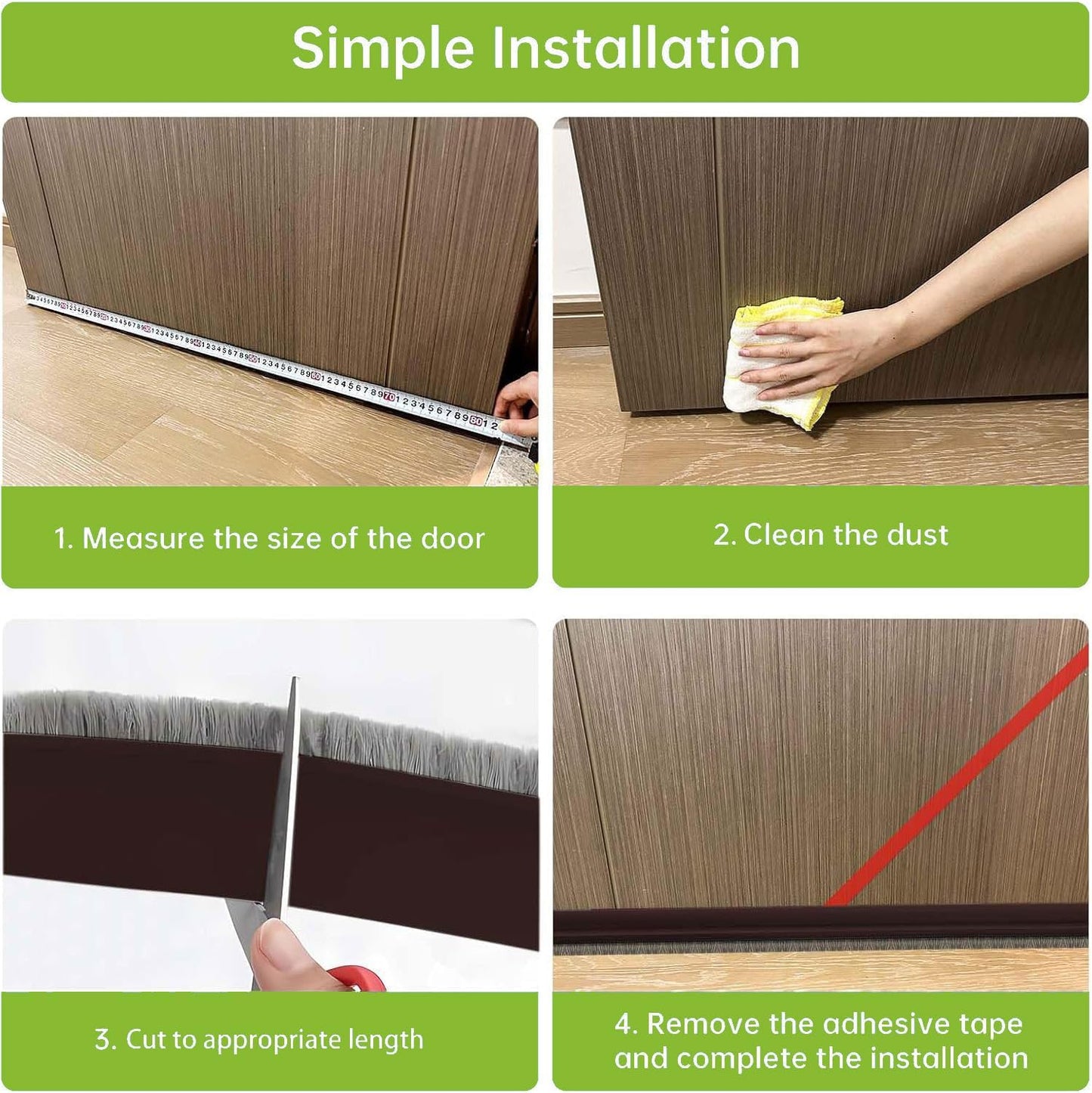 2 PCS Brush Door Sweep, Draft Stoppers for Bottom, Draft Stopper with Brush for Exterior Door, Bottom Seal Strip for Protection Against Bug, Dust, 2" W x 39" L, Black
