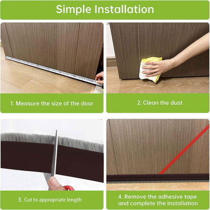 2 PCS Brush Door Sweep, Draft Stoppers for Bottom, Draft Stopper with Brush for Exterior Door, Bottom Seal Strip for Protection Against Bug, Dust, 2" W x 39" L, Black