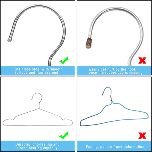 Seropy 30 Pack Metal Clothes Hangers and Clothes Drying Rack with 10 Clips(6 Pack) Stainless Steel Coat Hangers with Anti-Slip Notch, 16.5 Inch