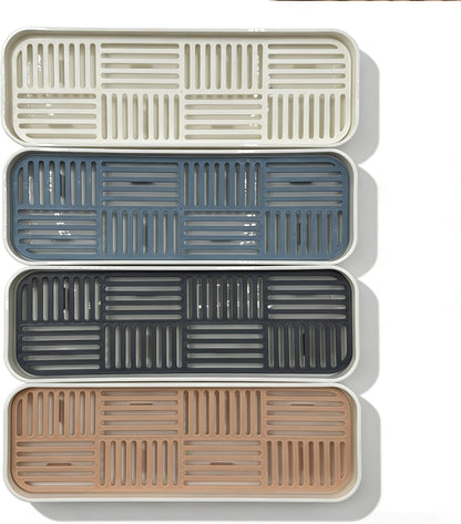 2-in-1 Kitchen Sink Caddy Organizer with Plastic Drain Grate, Double-Layer Drain Sponge Soap Holder & Food Fruit Vegetable Drain Tray for Sink Countertop Home Kitchen Restaurant Hotel, Grey (1 Pack)